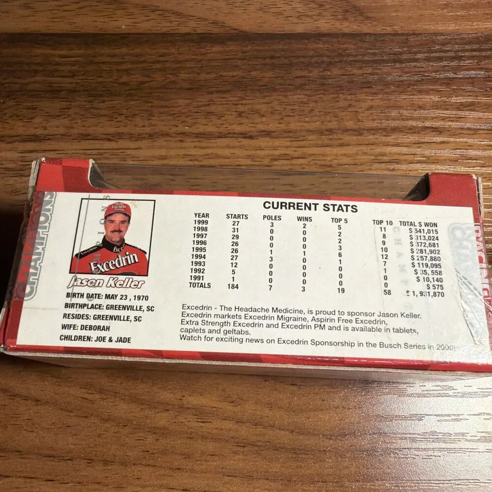 Vintage nascar Racing Champions Excedrin #57 Jason Keller Car Brand New